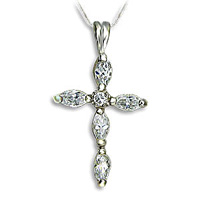 Marquise and Round Cut Blue Luster Diamond Cross Necklace